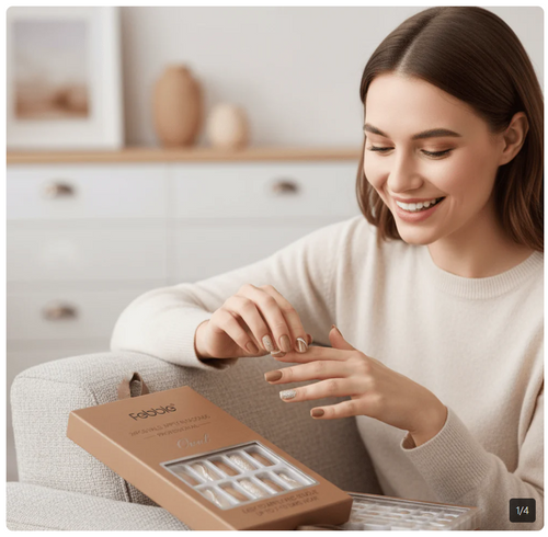 Febble - Coffee Gold Glitter Oval 24 Nails