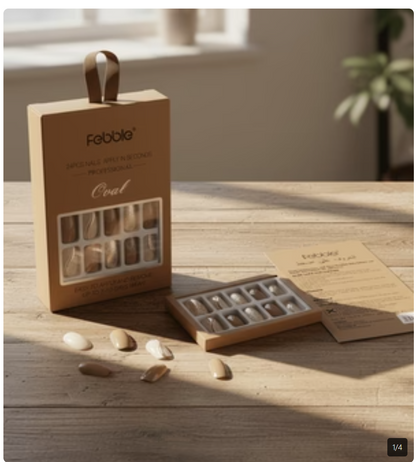 Febble - Coffee Gold Glitter Oval 24 Nails