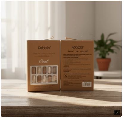 Febble - Coffee Gold Glitter Oval 24 Nails